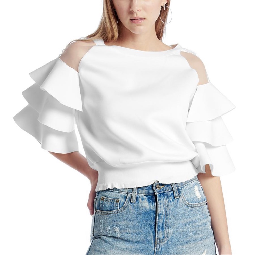 Gracia Ruffle Sleeve Detailed Neoprene Top